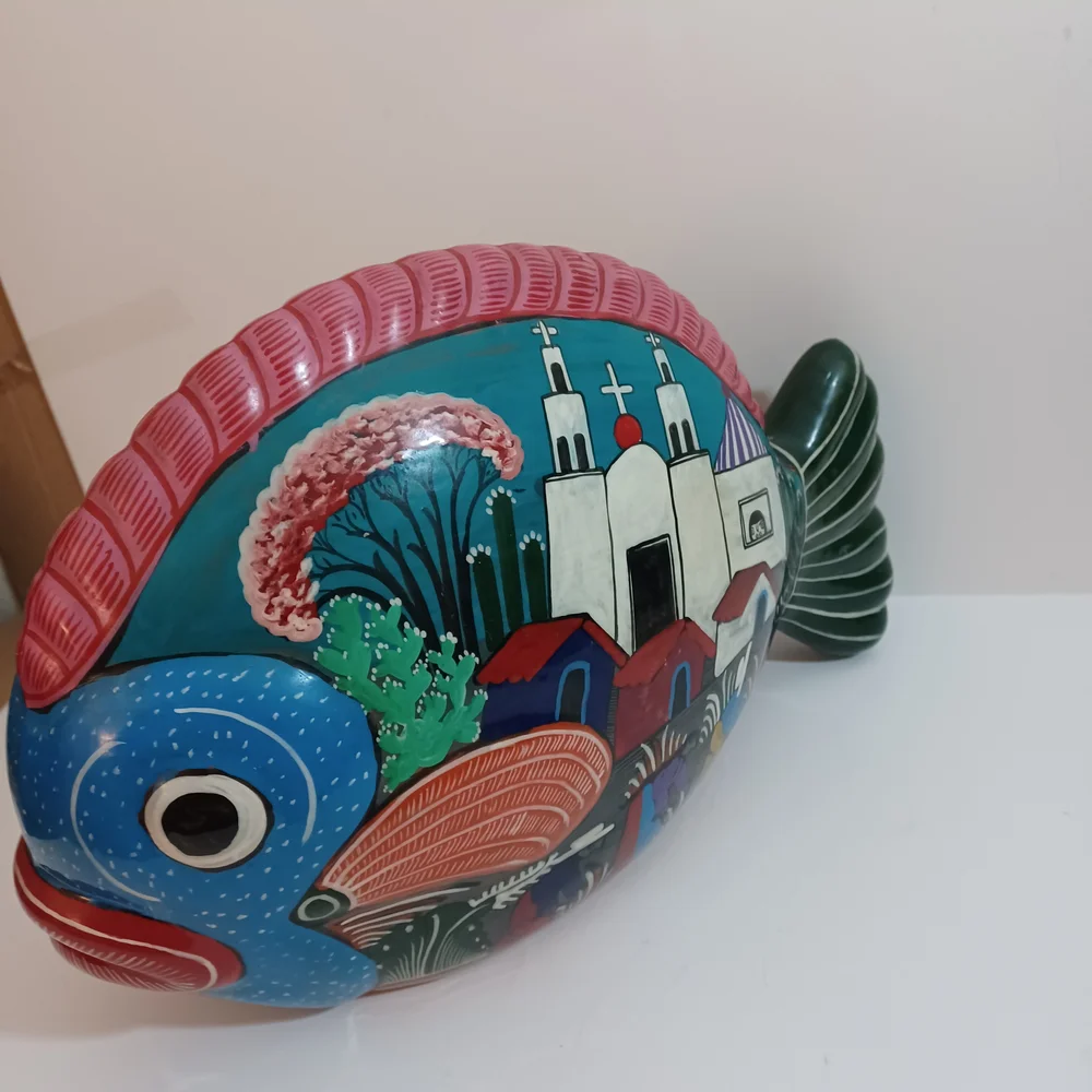 Handpainted Terracotta Mexican Folk Art Large Fish 15X9.5